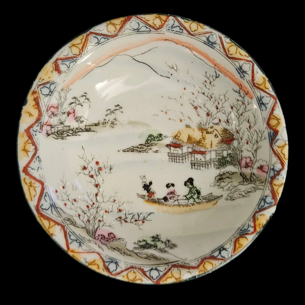 Vintage Japanese Porcelain Scenic Landscape Bowl Hand Painted Style Japan